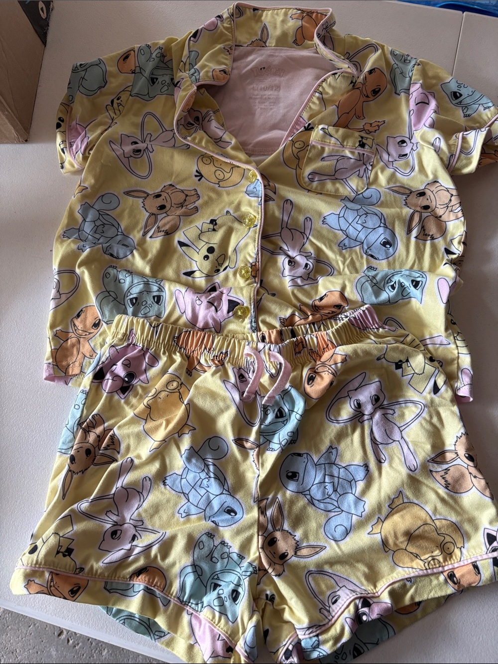 Pokemon Yellow Short Sleeve Pajama Set with Pastel Character Print